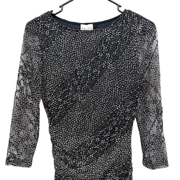 Reiss Black‎ Lace Overlay Bodycon Ruched Mini Dress Size 2 - Picture 9 of 15